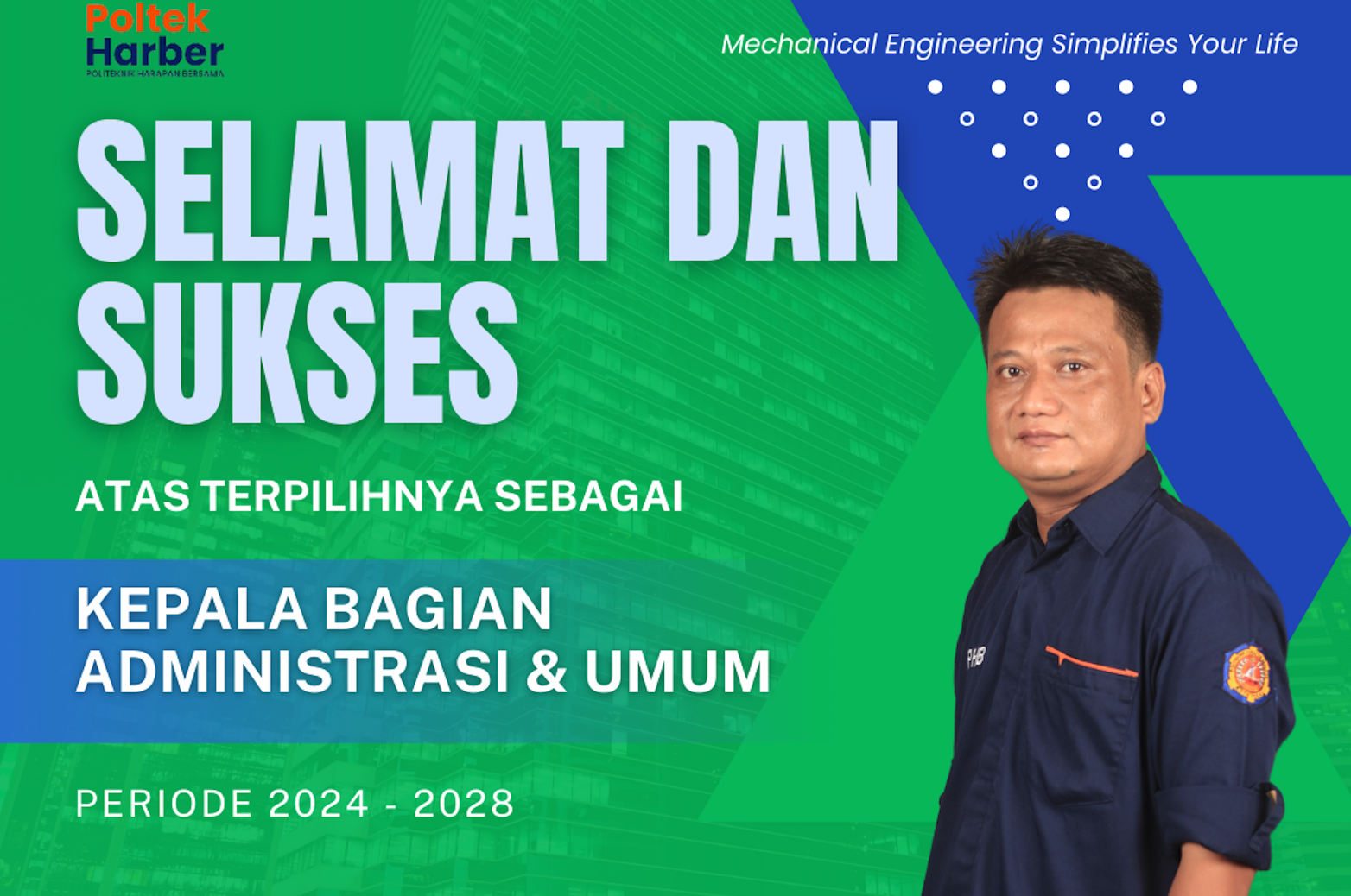 Selamat Bapak Andre Budhi Hendrawan, S.T, M.T Kepala Bagian Administrasi dan Umum
